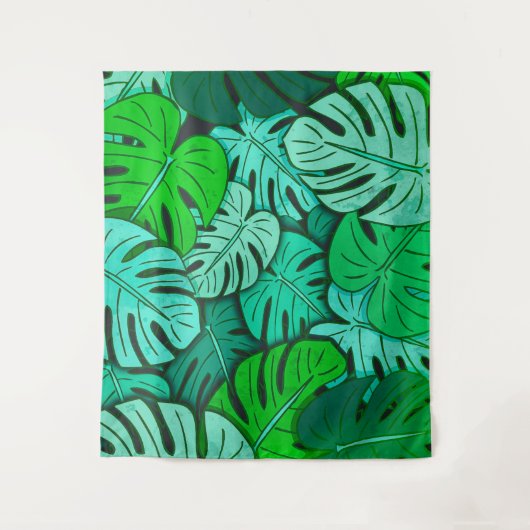 Grunge Monstera verlässt #2 groß Wandteppich (Vorderseite)