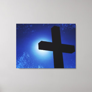 Grunge Moonlit Cross Wrapped Canvas Print Leinwanddruck