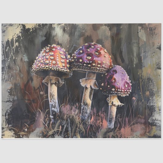 Grunge Mushrooms Illustration Dekoupage Seidenpapier (Vorderseite)