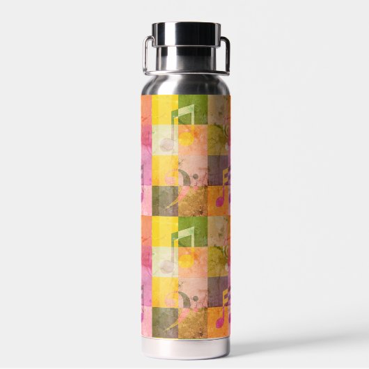 Grunge Musical Notes | Music Threading Art Trinkflasche (Rückseite)
