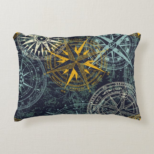 Grunge nautische Rose Windkompass Vintag Vintag  Dekokissen (Vorderseite)