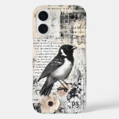 Grunge Newspapier Bird Collage Scrapbook Monogram Case-Mate iPhone Hülle (Rückseite)