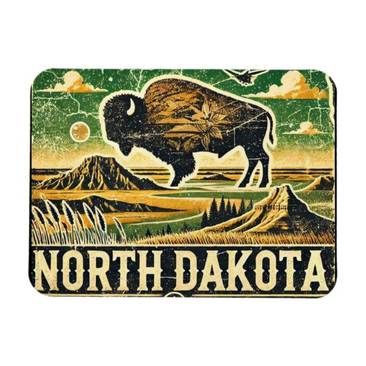 Grunge North Dakota Magnet (Horizontal)
