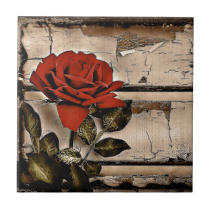Grunge Not leidendes Barholz Rustikale Rote Rose Fliese