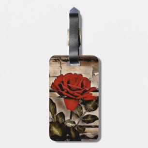 Grunge Not leidendes Barholz Rustikale Rote Rose Gepäckanhänger