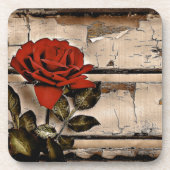Grunge Not leidendes Barholz Rustikale Rote Rose Untersetzer (Vorderseite)