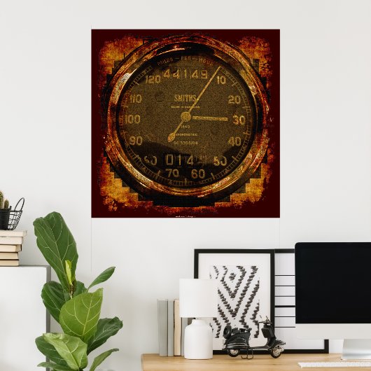 Grunge Old Style Speedometer Auto Art Poster (Heimbüro)