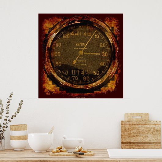 Grunge Old Style Speedometer Auto Art Poster (Küche)