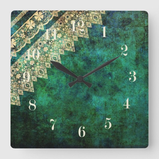 Grunge oldisch Vintage Spitzen Retro-Ziergestaltun Quadratische Wanduhr (Vorderseite)