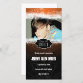 Grunge Orange Black Abschluss Foto Card Ankündigung (Vorne/Hinten)