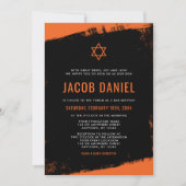 Grunge Orange Black Bar Mitzvah Einladung (Vorderseite)