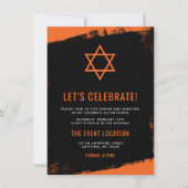 Grunge Orange Black Bar Mitzvah Empfang Einladung (Vorderseite)