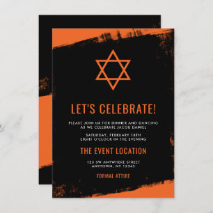 Grunge Orange Black Bar Mitzvah Empfang Einladung