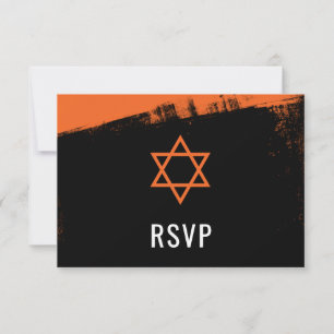 Grunge Orange Black Bar Mitzvah UAWG RSVP Karte
