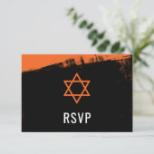 Grunge Orange Black Bar Mitzvah UAWG RSVP Karte (Stehend Vorderseite)