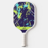 Grunge Paint Splash Monogram Initials Blue Sports Pickleball Schläger (Rückseite)
