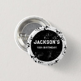 Grunge Paint Splatter Black & White Birthday Button
