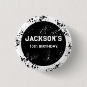 Grunge Paint Splatter Black & White Birthday Button (Vorderseite)