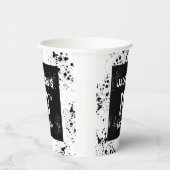 Grunge Paint Splatter Black & White Birthday Pappbecher (Rechts)