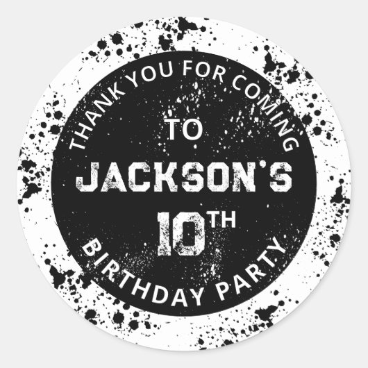 Grunge Paint Splatter Black & White Birthday Runder Aufkleber (Vorderseite)