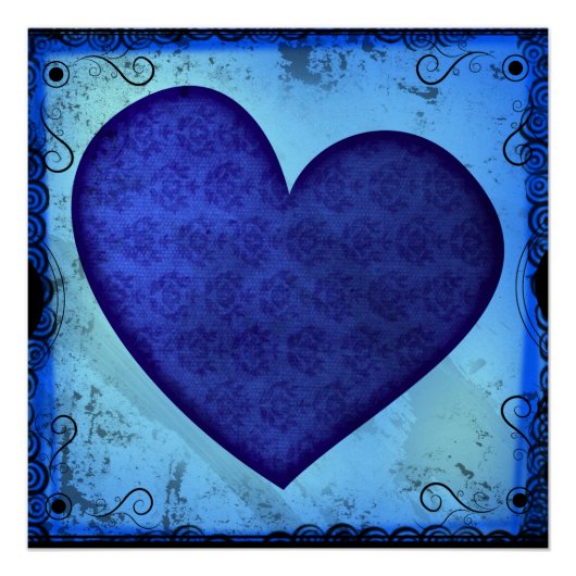 Grunge Paisley Blaues Herz Poster (Vorderseite)