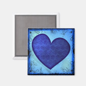 Grunge Paisley Blue Heart Magnet (Vorderseite/Rückseite)
