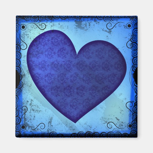 Grunge Paisley Blue Heart Magnet (Vorne)