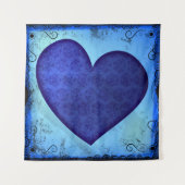 Grunge Paisley Blue Heart Wandteppich (Vorderseite (Horizontal))