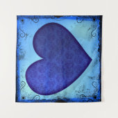 Grunge Paisley Blue Heart Wandteppich (Vorderseite)