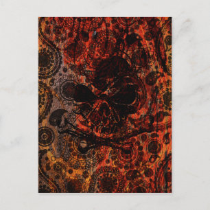 Grunge Paisley und Feuerschädel und Kreuze Postkarte