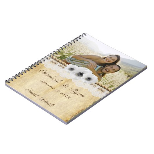 Grunge Paper, White Anemone, Lace, Guest Book Notizblock (Linke Seite)