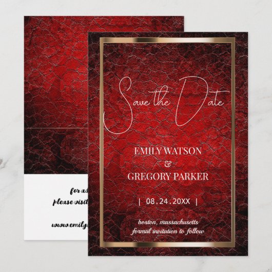 Grunge Patina roter Vintager Hintergrund Save the Date (Vorne/Hinten)