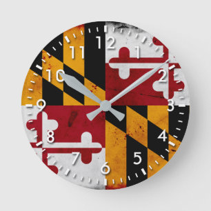 Grunge-patriotische Maryland-Staats-Flagge Runde Wanduhr