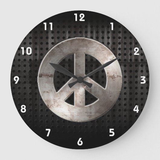 Grunge Peace Sign Große Wanduhr (Vorderseite)