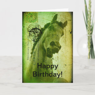 Grunge Pferde Geburtstag Grün Karte