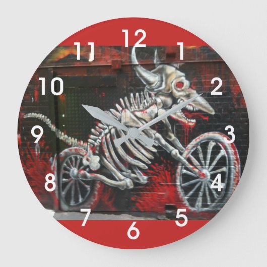 Grunge Phantom Motorcycle Rider Große Wanduhr (Vorderseite)