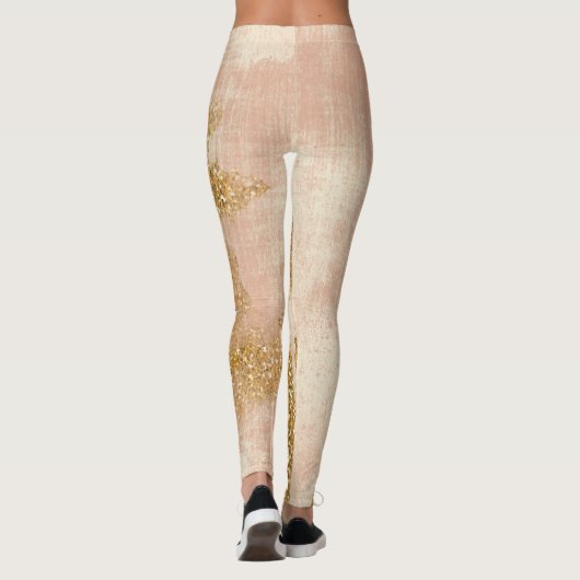*~* Grunge Pink Gold Glitzer Bedrückt Golden Golde Leggings (Rückseite)