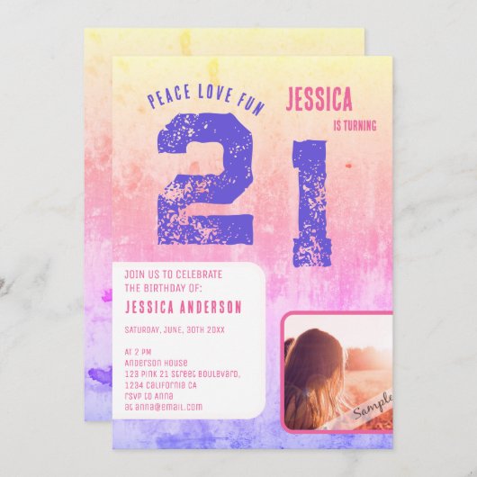 Grunge Pink Photo Birthday Invitation Einladung (Vorne/Hinten)