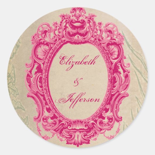 Grunge Pink Vintage Rahmen Mit Monogramm Sticker (Vorderseite)