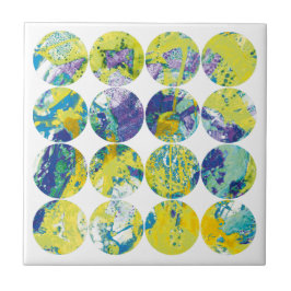 Grunge Polka Dot Yellow Blue Acid Circle Abstract. Fliese