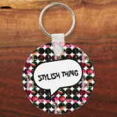 Grunge polka dots Black Red White Abstract. Schlüsselanhänger (Vorderseite)