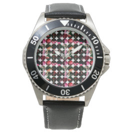 Grunge Polka Dots Schwarz Rot Weiß Abstract. Armbanduhr