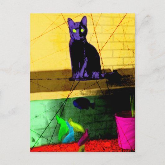 Grunge Pop Art Cat auf dem Fisch Tank Postkarte (Vorderseite)