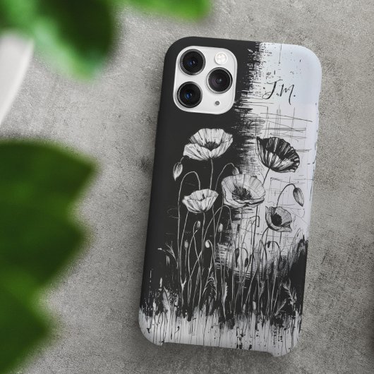 Grunge Poppy Schwarz-weiß Monogram Individuelle Na Case-Mate iPhone Hülle