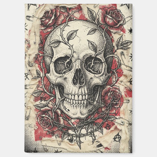Grunge-Punk-Totenkopf-und-Rosen-Illustration Magnet