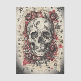 Grunge-Punk-Totenkopf-und-Rosen-Illustration Seidenpapier