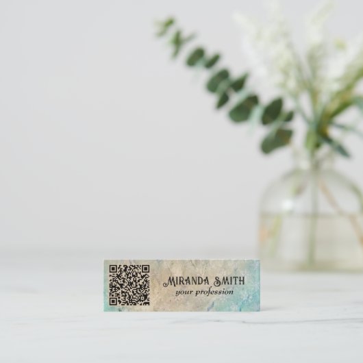 Grunge QR Code Mini Visitenkarte (Stehend Vorderseite)