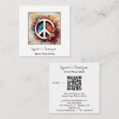 *~* Grunge QR Peace Symbol Blume Boho AP57 Quadratische Visitenkarte (Vorne/Hinten)