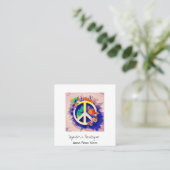 *~* Grunge QR Peace Symbol Floral Boho AP57 Quadratische Visitenkarte (Stehend Vorderseite)