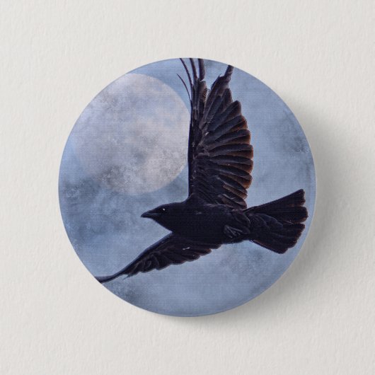 Grunge Raven & Moon Lt Blue Art Design Button (Vorderseite)